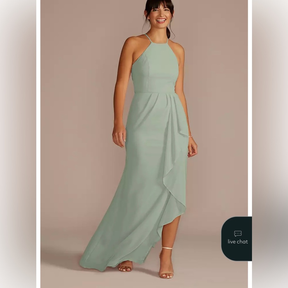 Elegant dusty sage Halter Dress/ David bridal bridesmaid dress